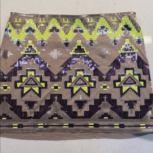 Express Neon Yellow and Black Sequin Mini Skirt